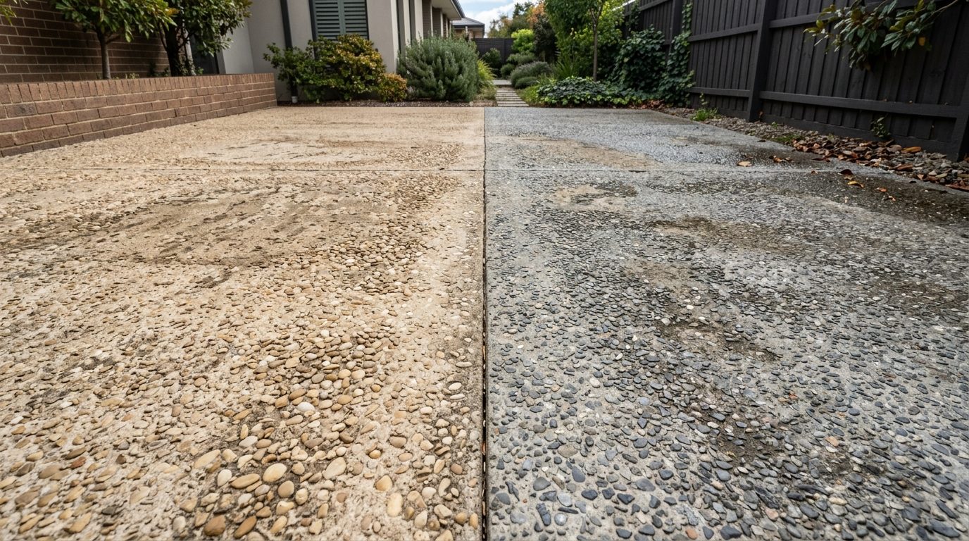 Béton désactivé raté : deux teintes séparées par une ligne de reprise visible